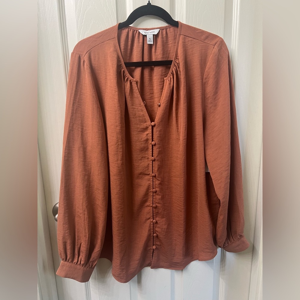 Nine West Orange Button Front Balloon Sleeve tunic…XL…NWT